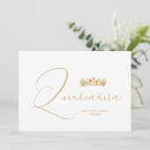 XVs Sophisticated Colorful Tiara & Elegant Script Bedankkaart (Staand voorkant)