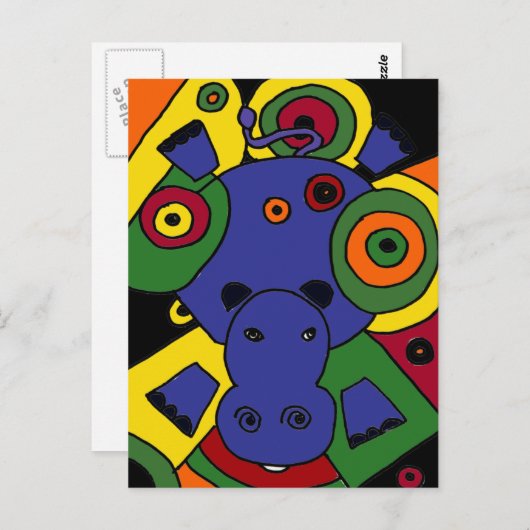 XX- Abstracte Hippo-kunst Briefkaart (Voorkant / Achterkant)