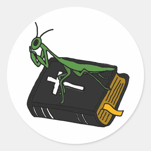 XX- Bidden Mantis op een Bijbel Ronde Sticker (Voorkant)