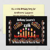 xx Birthday Party Invitation - Gold Candles Kaart (Voorkant / Achterkant)