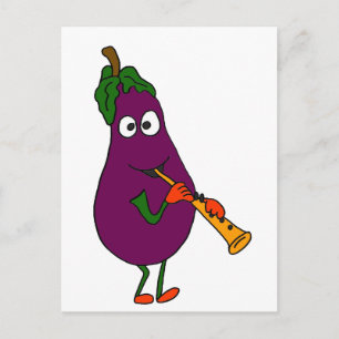 XX- Cartoon van eierplant die Clarinet speelt Briefkaart