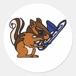 XX- Chipmunk Spelen Trombone Cartoon Ronde Sticker