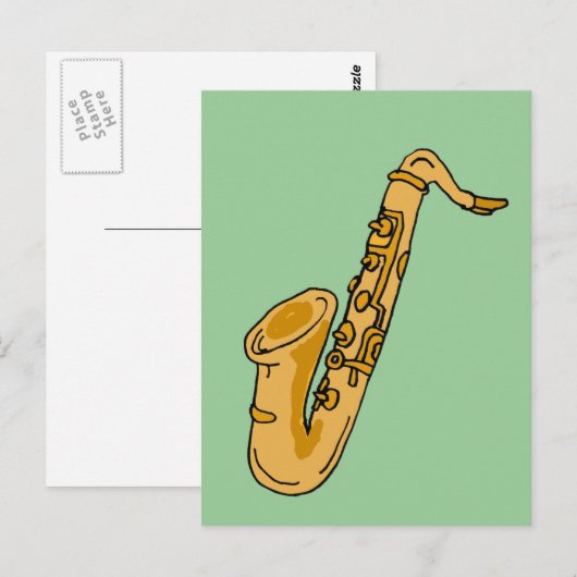 XX- Cool Saxophone Cartoon Briefkaart (Voorkant / Achterkant)