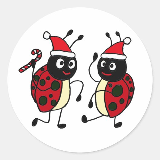 XX- Dansende lieveheersbeestjes met kerstmutsen Ronde Sticker (Voorkant)
