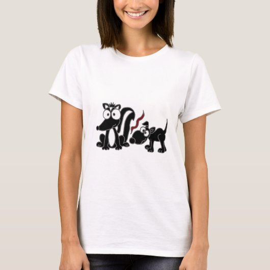 XX- Dog Sniffing Skunk Butt Cartoon T-shirt (Voorkant)