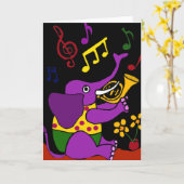 XX- Folk Art Elephant spelen Franse hoorn Kaart (Gele Bloem)