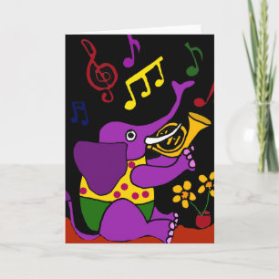 XX- Folk Art Elephant spelen Franse hoorn Kaart