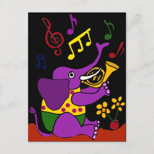 XX- Folk Art Elephant-spelende Franse paarden Briefkaart
