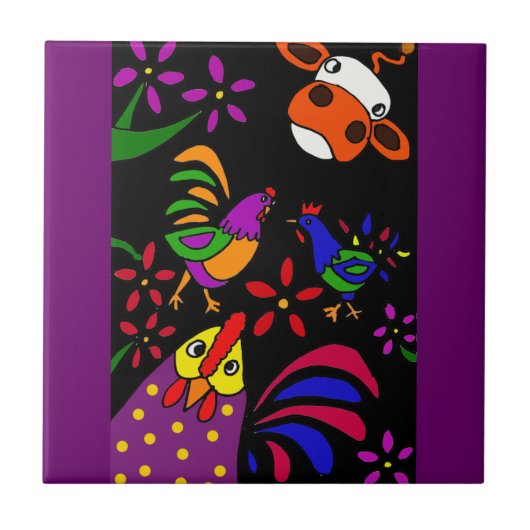 XX- Folk Art Farm Animals Tegeltje (Voorkant)