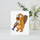 XX- Funny Beaver die Clarinet Cartoon speelt Briefkaart (Staand voorkant)