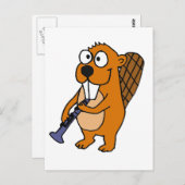 XX- Funny Beaver die Clarinet Cartoon speelt Briefkaart (Voorkant / Achterkant)