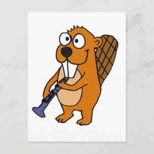 XX- Funny Beaver die Clarinet Cartoon speelt Briefkaart