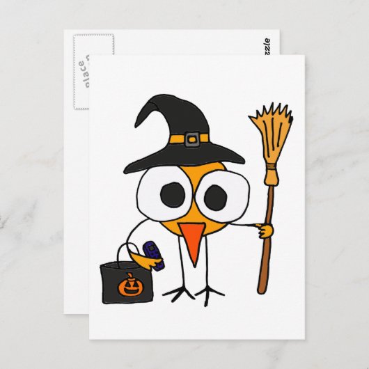 XX- Funny Bird geperst als Witch Halloween Cartoon Briefkaart (Voorkant / Achterkant)