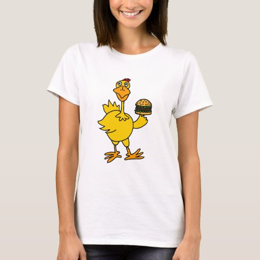 XX- Funny Chicken Eating a Hamburger T-shirt (Voorkant)