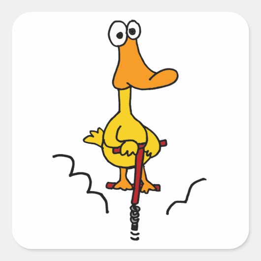 XX- Funny Duck op een Pogo Stick Vierkante Sticker (Voorkant)