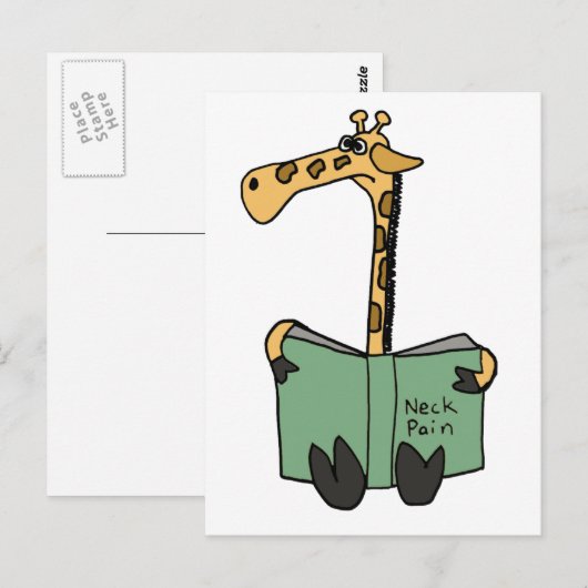 XX- Funny Giraffe Reading Neck Pain Book Cartoon Briefkaart (Voorkant / Achterkant)