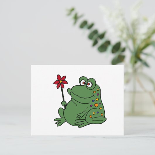 XX- Funny Hippie Frog holding Daisy Briefkaart (Staand voorkant)
