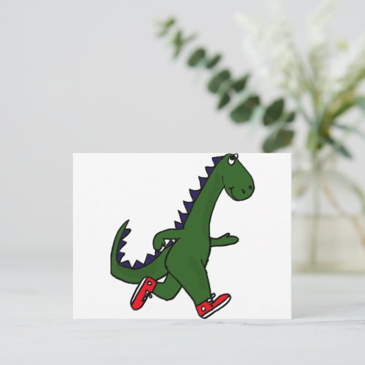 XX- Funny jogging dinosaur met Red Sneakers Briefkaart (Staand voorkant)