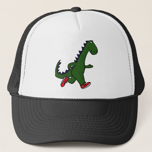 XX- Funny jogging dinosaur met Red Sneakers Trucker Pet (Voorkant)