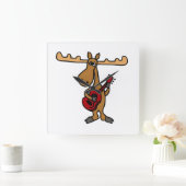 XX- Funny Moose Plays Guitar Cartoon Vierkante Klok (Huis)