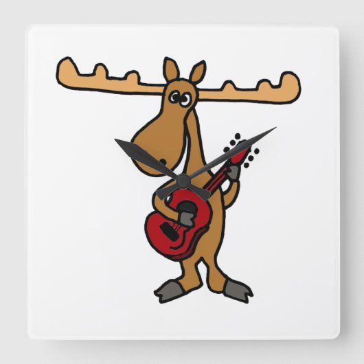 XX- Funny Moose Plays Guitar Cartoon Vierkante Klok (Voorkant)