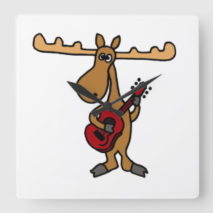 XX- Funny Moose Plays Guitar Cartoon Vierkante Klok