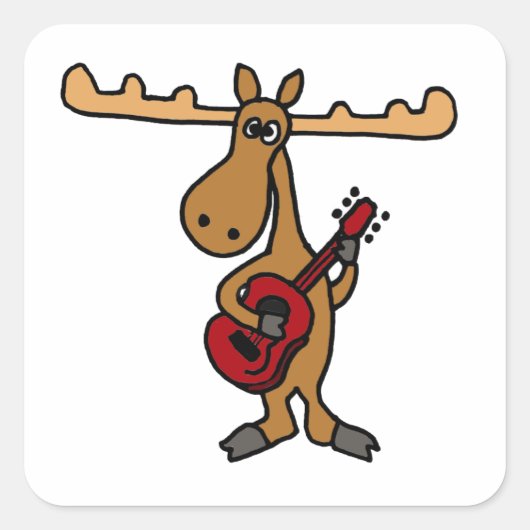 XX- Funny Moose Plays Guitar Cartoon Vierkante Sticker (Voorkant)