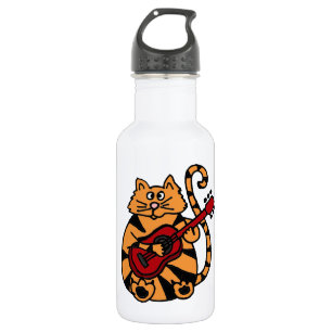XX- Funny Oranje Tiger Cat Plays Guitar Waterfles