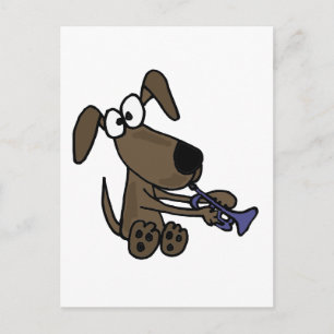 XX- Funny Puppy Dog die Trumpet Cartoon speelt Briefkaart