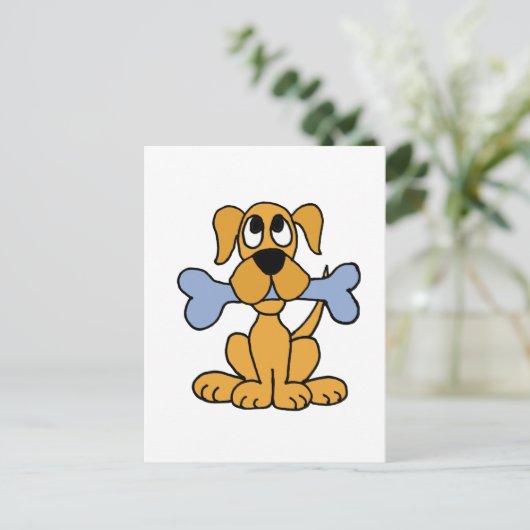 XX- Funny Puppy Dog met Bone Design Briefkaart (Staand voorkant)