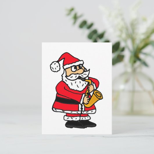 XX-Funny Santa Claus Playing the Saxophone Feestdagenkaart (Staand voorkant)