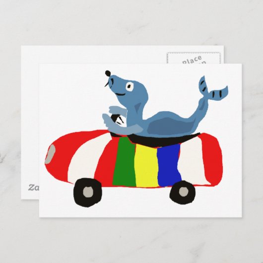 XX- Funny Seal Driving Ball Car Briefkaart (Voorkant / Achterkant)