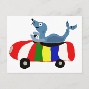 XX- Funny Seal Driving Ball Car Briefkaart