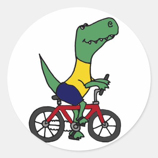 XX- Funny T-rex Dinosaur Riding Bicycle Ronde Sticker (Voorkant)