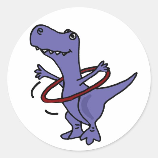 XX- Funny T-rex Dinosaur Using Hula Hoop Ronde Sticker (Voorkant)