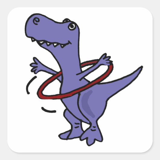 XX- Funny T-rex Dinosaur Using Hula Hoop Vierkante Sticker (Voorkant)