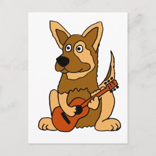 XX- German Shepherd Puppy Plays Guitar Cartoon Briefkaart