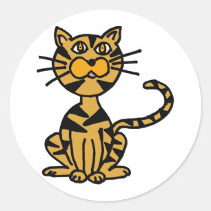 XX- Gestreepte kat Cartoon Ronde Sticker