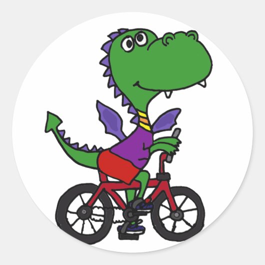 XX- Grappige draak rijden fiets Ronde Sticker (Voorkant)