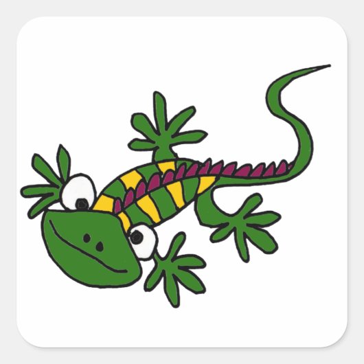 XX- Grappige kleurrijke Iguana Cartoon Vierkante Sticker (Voorkant)