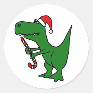 XX- Grappige T-rex Dinosaurus Dragen Santa Hoed Ronde Sticker