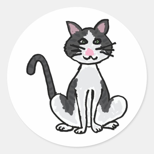 XX- Grijs en Wit Kitty Kat Ronde Sticker (Voorkant)