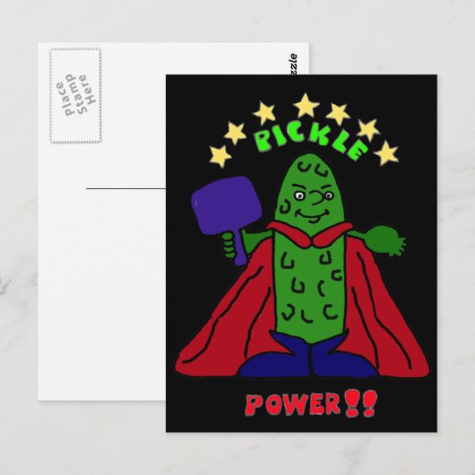 XX- Pickle Power Superheld Pickleball Cartoon Briefkaart (Voorkant / Achterkant)