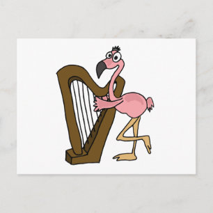 XX- Roze Flamingo Palling Harp Briefkaart