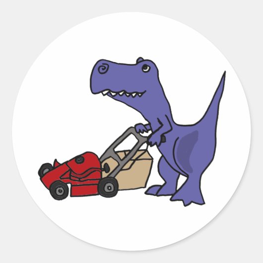 XX- T-rex Dinosaur Pushing Lawn Mower Ronde Sticker (Voorkant)