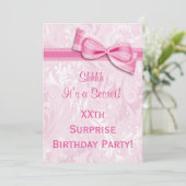 XX VERRASSING Verjaardagsfeest Roze Damast en Boog Kaart (Staand voorkant)