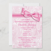 XX VERRASSING Verjaardagsfeest Roze Damast en Boog Kaart (Achterkant)