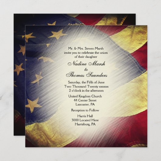 xxAmerican Flag Wedding Invitation met Foto Kaart (Voorkant / Achterkant)