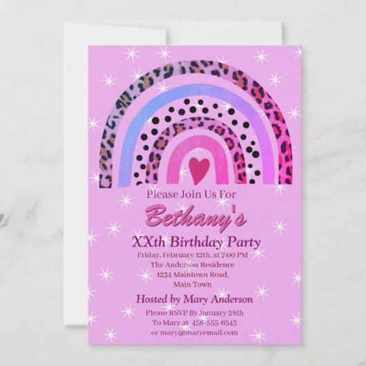 XXe Leopard Print Boho Rainbow Birthday Party Kaart (Voorkant)