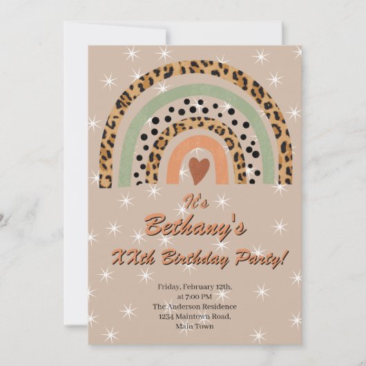 XXe Leopard Print Boho Rainbow Birthday Party Kaart (Voorkant)
